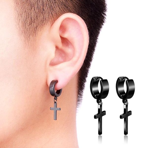 

1pc rock style women men's stainless steel dropping earrings cross gothic punk pendientes, Silver