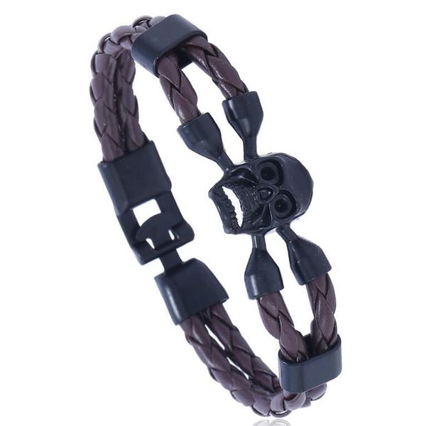 

hippie punk skull charm fashion alloy black skeleton leather buckle bangle men wristbands vintage handmade jewelry