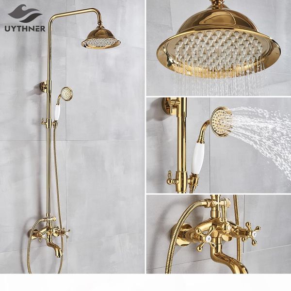 

золотой смеситель для душа ванна душ смесителя 8 ливень gold насадка для душа ванна set w ручной ванной кран настенный bbyrgb mj_bag