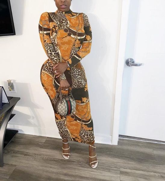 

dpsde spring women 2020 new high street style long dresses long sleeve round neck printed ankle-length dresses1, Black;gray