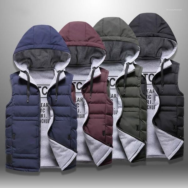 

men's vests vest men winter down men's casual waistcoat sleeveless hooded jacket warm worn on both sides plus size 4xl1, Black;white
