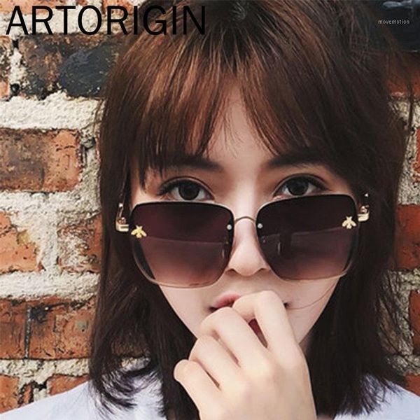 

square sunglasses celebrity female shades oversized superstar designer women rimless frame uv400 bee gafas de sol1, White;black
