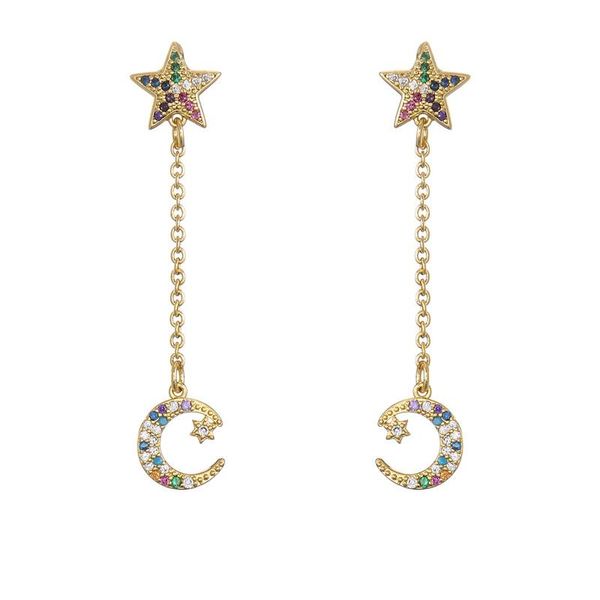 

fashion gold color star moon long dangle earrings for women girl colourful cz earring jewelry friendship gift, Silver