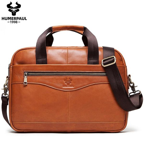 

humerpaul man business briefcase split leather quality men office bags for 14 inch lapa4 file causel male shoulder bag