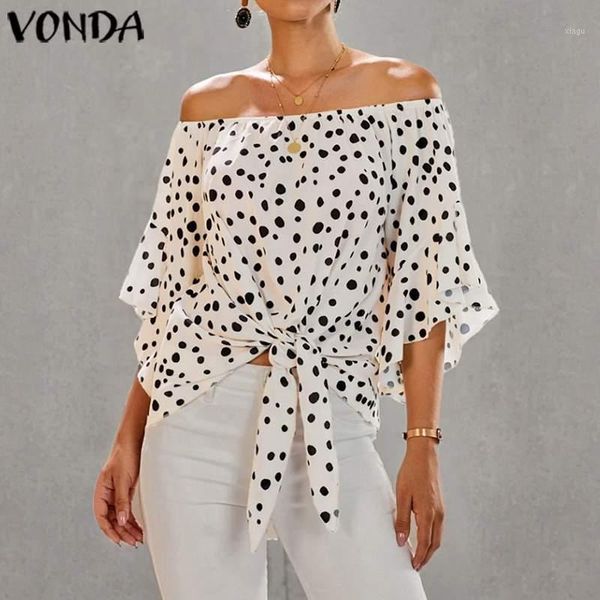 

tunic women blouses 2020 summer off shoulder dot printed shirts plus size blusas female bohemian beach party shirts1, White