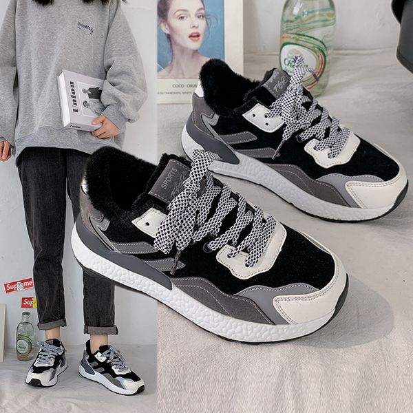 

sports 2020 women's winter new style versatile thick sole korean student plush super dad shoes ins fashion, Black