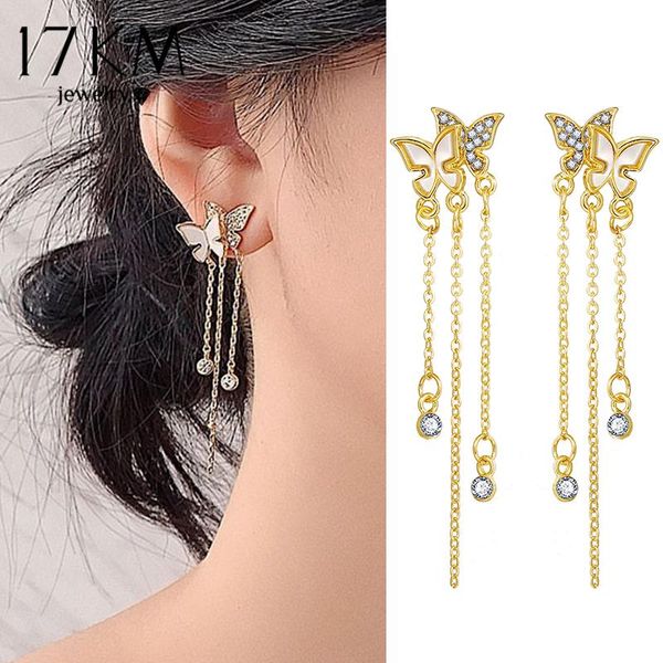 

dangle & chandelier 17km korean butterfly long tassel drop earrings for women fashion wedding crystal rhinestone star jewelry gift, Silver