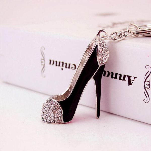 

2 pcs cute high-heeled shoes pendant key ring w/ lobster clasp black, Silver