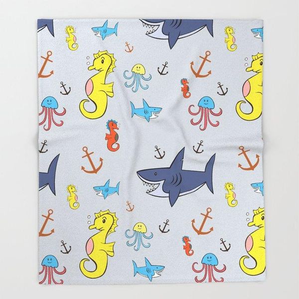 

marine life pattern anchor throw blanket portable soft picnic blanket warm sofa bed sheets flannel for bed
