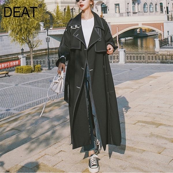 

[deat] new autumn fashion women's trench coat england style elegant full sleeve lapel collar long length white linetx135 201031, Tan;black