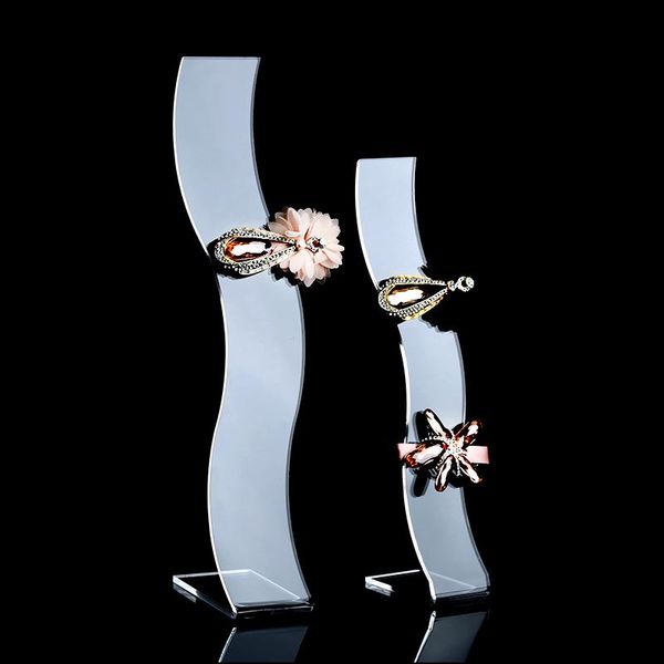 

lot of 5 s-shaped hairpin display stand hair rope display holder hair hairpin organic glass jewelry stand, Pink;blue