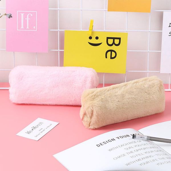 

pink plush pencil case cute lovely pencil case for girls student bag stationery pen bag school supplies