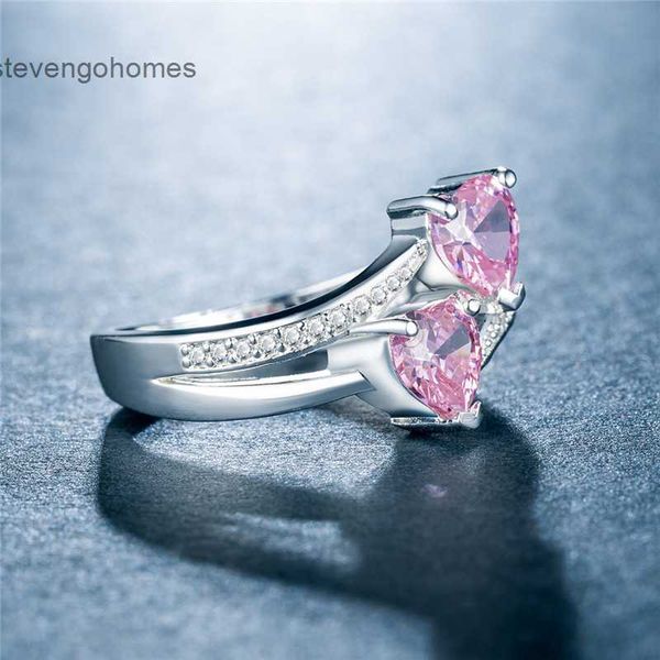 

plated heart women's zircon platinum double copper ring headpiece, Silver