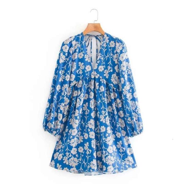 

mini autumn new style print dress v-neck bubble sleeve skirt, Black;gray