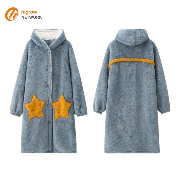 

elling nut shell with one-piece pajamas for women winter thick coral daisy dressing gown loose enough to wear couple's home clothes, Black;red