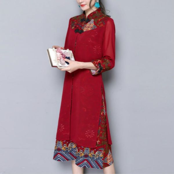 

emperament slim thin cotton print improved cheongsam dress sizexl, Black;pink