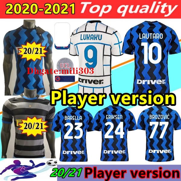 

player version 20 21 eriksen inter lautaro skriniar home away jersey 2020 2021 milan soccer jerseys barella lukaku football shirt uniform, Black;yellow