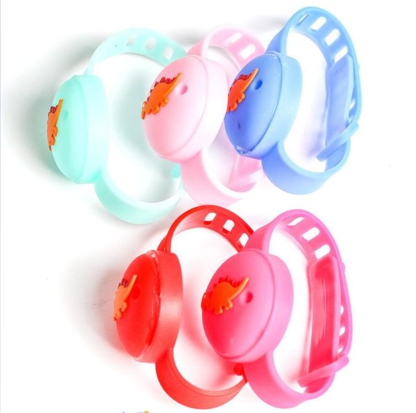 

hand sanitizer dispenser bottle and wrist bracelet 2pcs set portable alcohol degerming wristband bangles with bottle silicone cartoon g10802, Red;brown