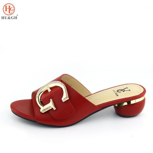 

red italian lady sandals with metal rhinestone buckle decroation new fashion round heels shoes women slip on shoes to party1, Black