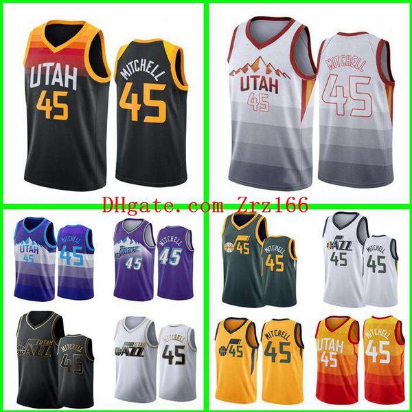 

men basketball utah jazz 45 donovan mitchell 27 rudy gobert 2020-21 cit jersey and shorts, Black;red