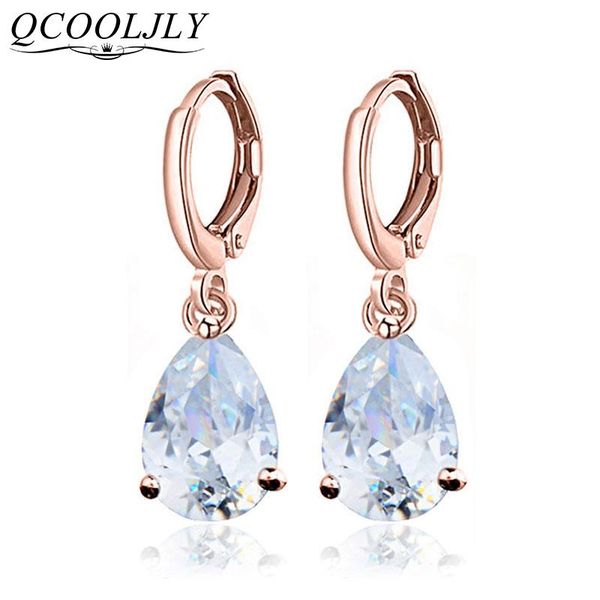 

qcooljly fashion new design women/girl's gold color pink/red/green/champagne cz crystal stone drop dangle earrings gift jewelry, Silver