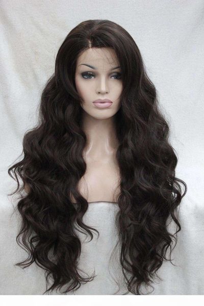 

very quality good fashion long wavy synthetic brown lace front wig wavy wig, Black