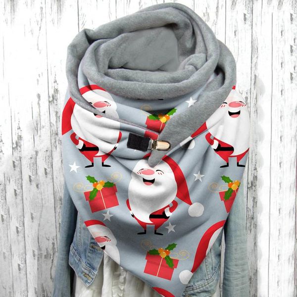 

40#women scarves winter autumn christmas gift santaÂ claus print button soft wrap casual warm scarves shawls foulard 2020, Blue;gray