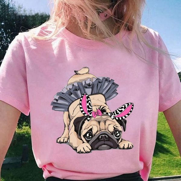 

women t-shirts pug princess print tshirt harajuku vintage shirt summer woman vogue female tshirt clothes pink women t-shirt, White