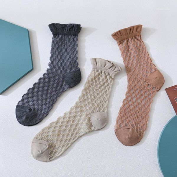 

socks & hosiery salina spring summer autumn card silk grid jacquard wide-mouth women's mid-tube nylon cotton ultra-thin anti-hook si1, Black;white