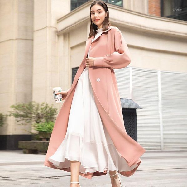 

women's trench coats spring fashion office lady long coat solid british style windbreaker slim waist turn-down collar overcoat1, Tan;black