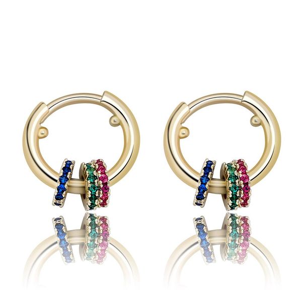 

13mm round earring iced out colorful cubic zirconia huggie hoop earrings hip hop charm delicate jewelry gift for men and women, Golden;silver