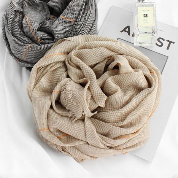 

scarves 2021 women spring and autumn lattice ultra-thin cashmere scarf shawl harajuku fashion1, Blue;gray