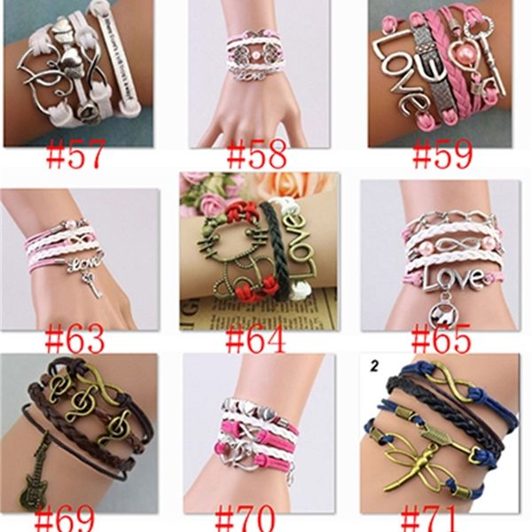 

slr9bracelets mix 78 style lots fashion jewelry wholesale leather infinity charm bracelet vintage accessories lover gift