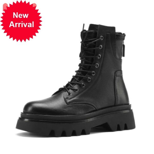 

royal leather ankle boots with zipper fashion platform high heels winter woman cross section shoes size 35-39, Black