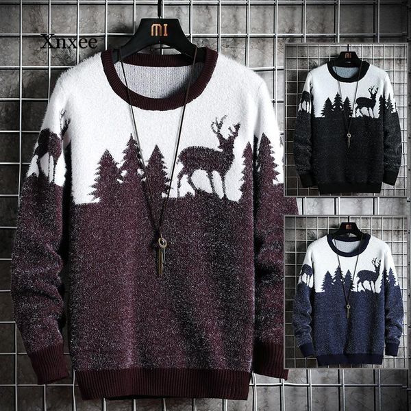 

new men's sweater style trendy sweater christmas theme men's loose handsome men clothing multicolor optional, White;black