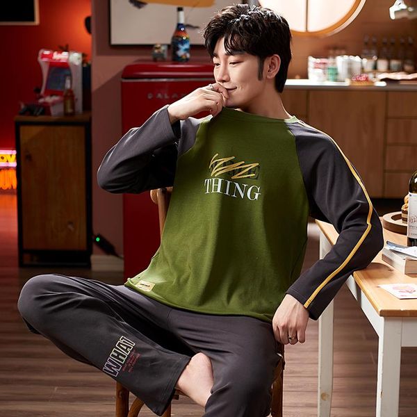 

men's sleepwear listing 2021 spring men pajamas long sleeve male pajama set pure full cotton for homewear cloth, Black;brown
