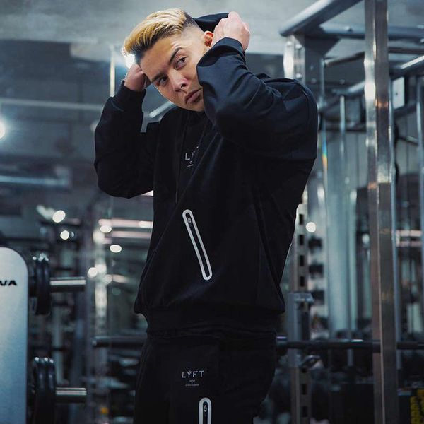 

lyft new muscle brothers fitness sweater fashion men's autumn winter zipper bag casual hooded pullover, Gray