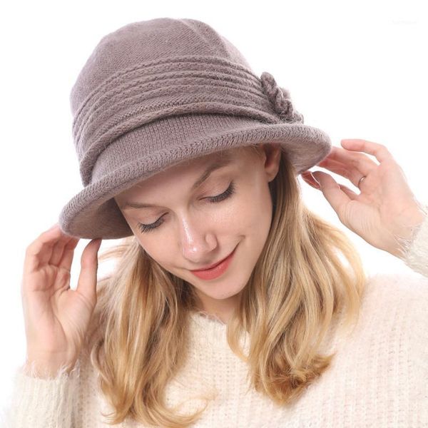

autumn winter warm women hat flowers thicken hat warm mom fedoras cap1, Blue;gray