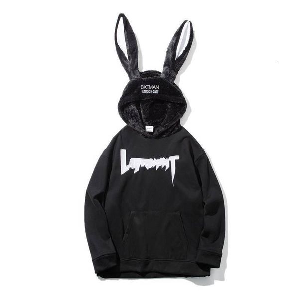 

anime rabbit ear hoodies men kawaii hoodie cute cartoon sweatshirt pullover embroidery moletom hooded punk hoodie streetwear, Black
