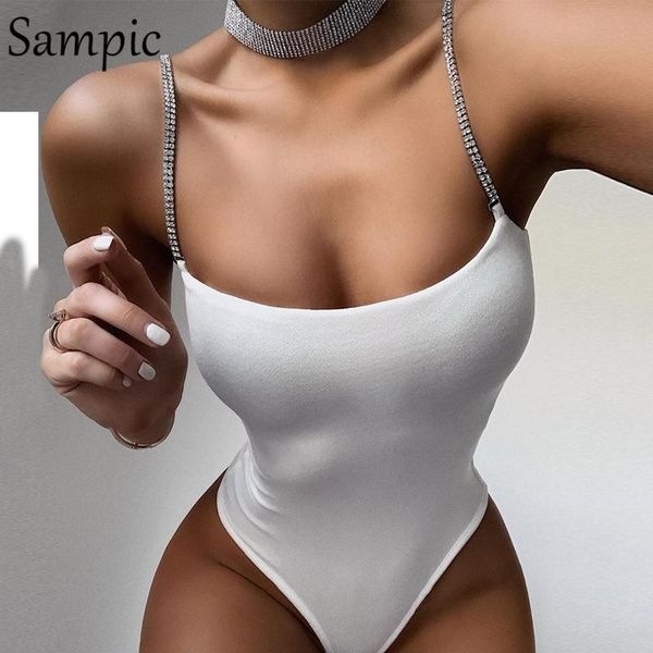 

sampic casual party black white diamond strap bodysuit women body backless bodycon jumpsuit short romper summer 2020