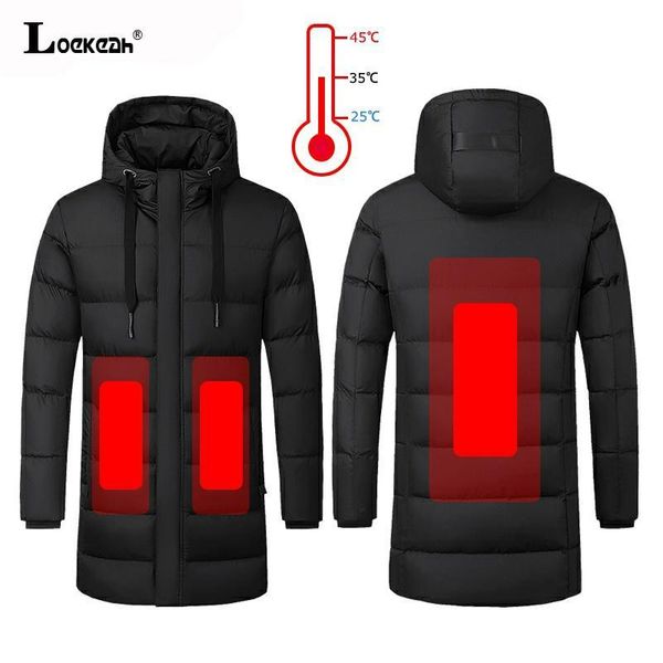 

men winter heated hiking jackets women warm hooded long coats outdoor skiing climbing windproof down cotton overcoat plus size q1211, Black;brown