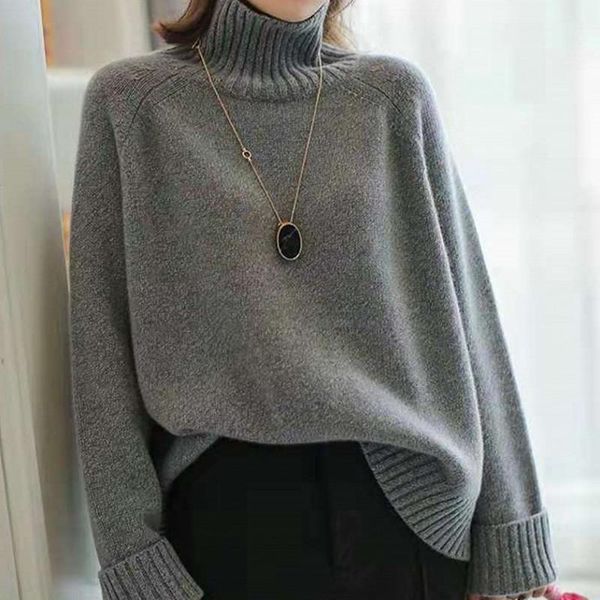 

2021 turtleneck pure wool sweater woman loose large size autumn and winter thick pullover sweater cashmere tide, White;black