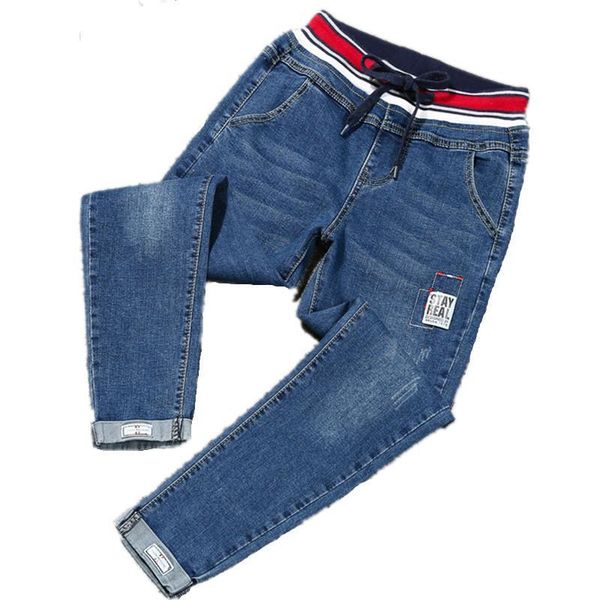 

большой плюс размер 4xl 5xl весенние растягивающие джинсы женские high street how harem jeans брюки упругих wasit patchs манжеты джинсовые б, Black;white