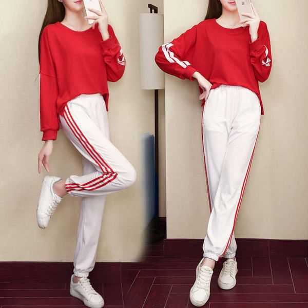 

and new sportswear 2019 women's spring summer gangwei harajuku leisure long sleeve sweater pants two piece set autumn, Gray
