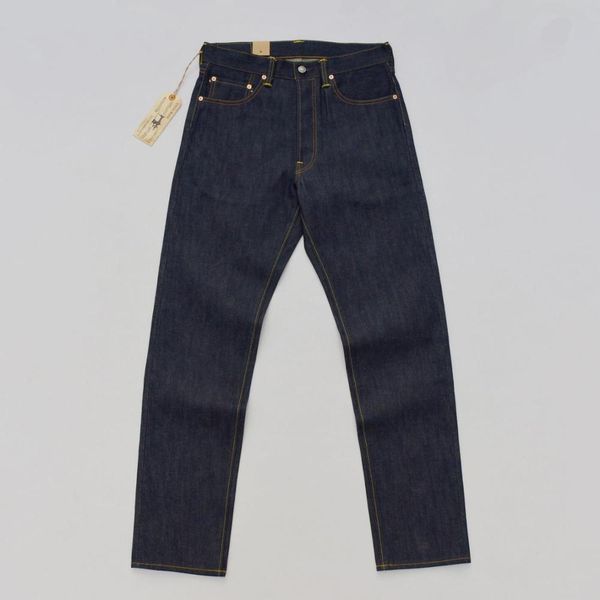 

14oz regular afilado calas jeans selvage denim perna reta azul escuro tqq3, Blue