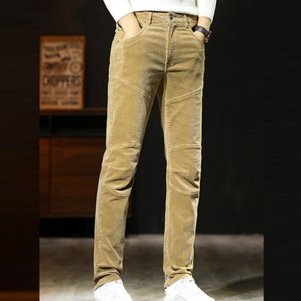 

corduroy pants men clothing straight regular fit classic long trousers 2021 spring leisure casual pants male, Black