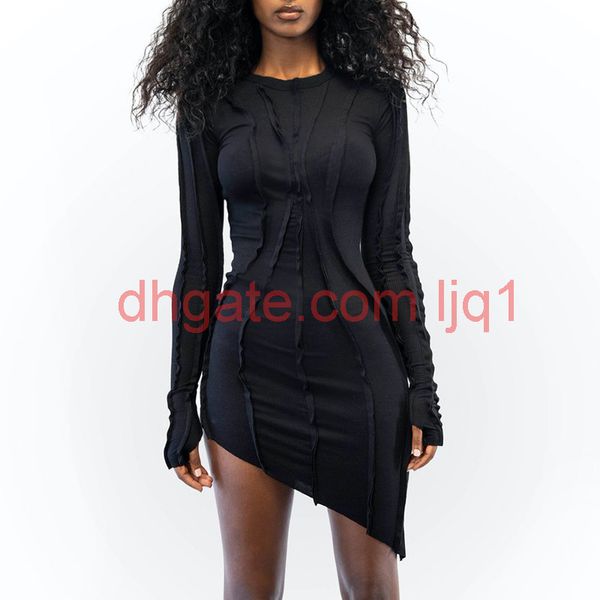 

2021 spring long sleeve patchwork mini dress black bodycon dresses autumn winter women fashion irregular party outfits, White;black