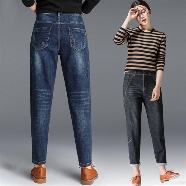 

2020 boyfriend jeans for women high waist denim pants casual straight mom jeans elasticity loose harem pantalon ladies trousers, Blue