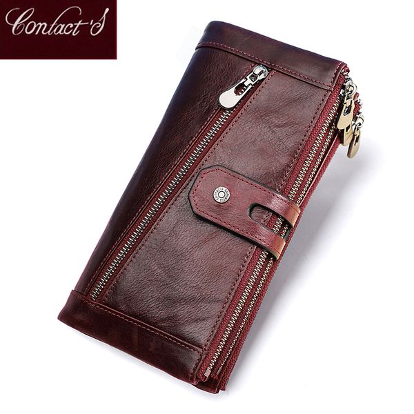 

contact's women wallet fashion genuine leather wallet card holder female long purse phone pocket large capacity clutch wallets c1223, Red;black