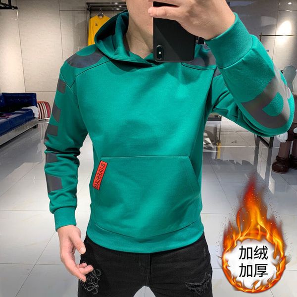 

europe station autumn / winter 2020 new style men's hoodie printing ins fashion korean long sleeve plush thickened top, Black